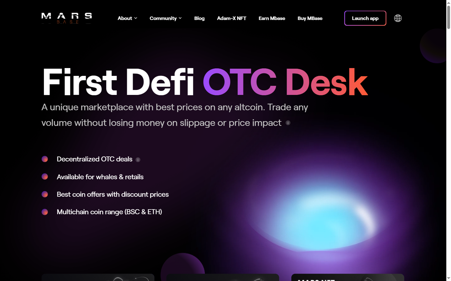 Главная страница Marsbase.io — First DeFi OTC Desk